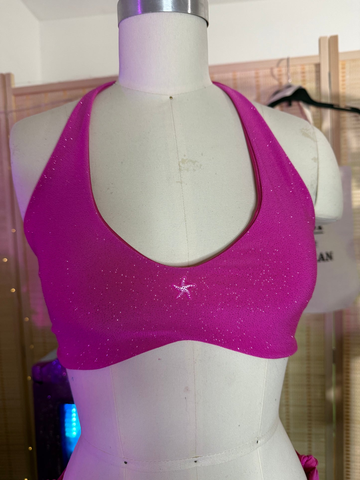 Seamless hot pink glitter bikini top