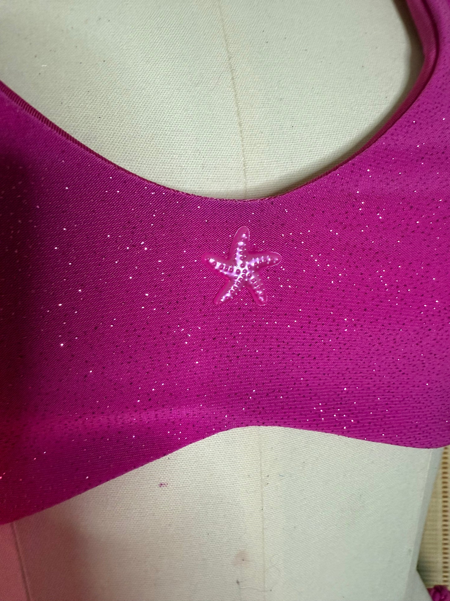 Seamless hot pink glitter bikini top