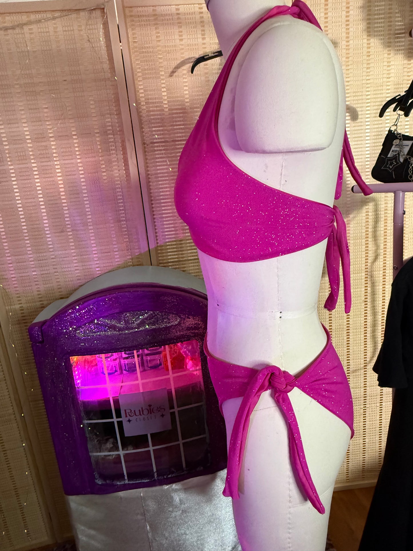 Seamless hot pink glitter bikini top